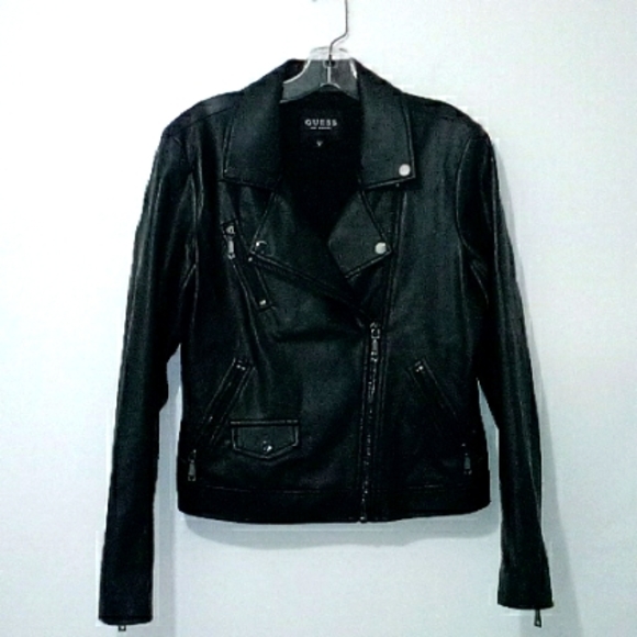 Guess Jackets & Blazers - Guess black faux leather moto jacket